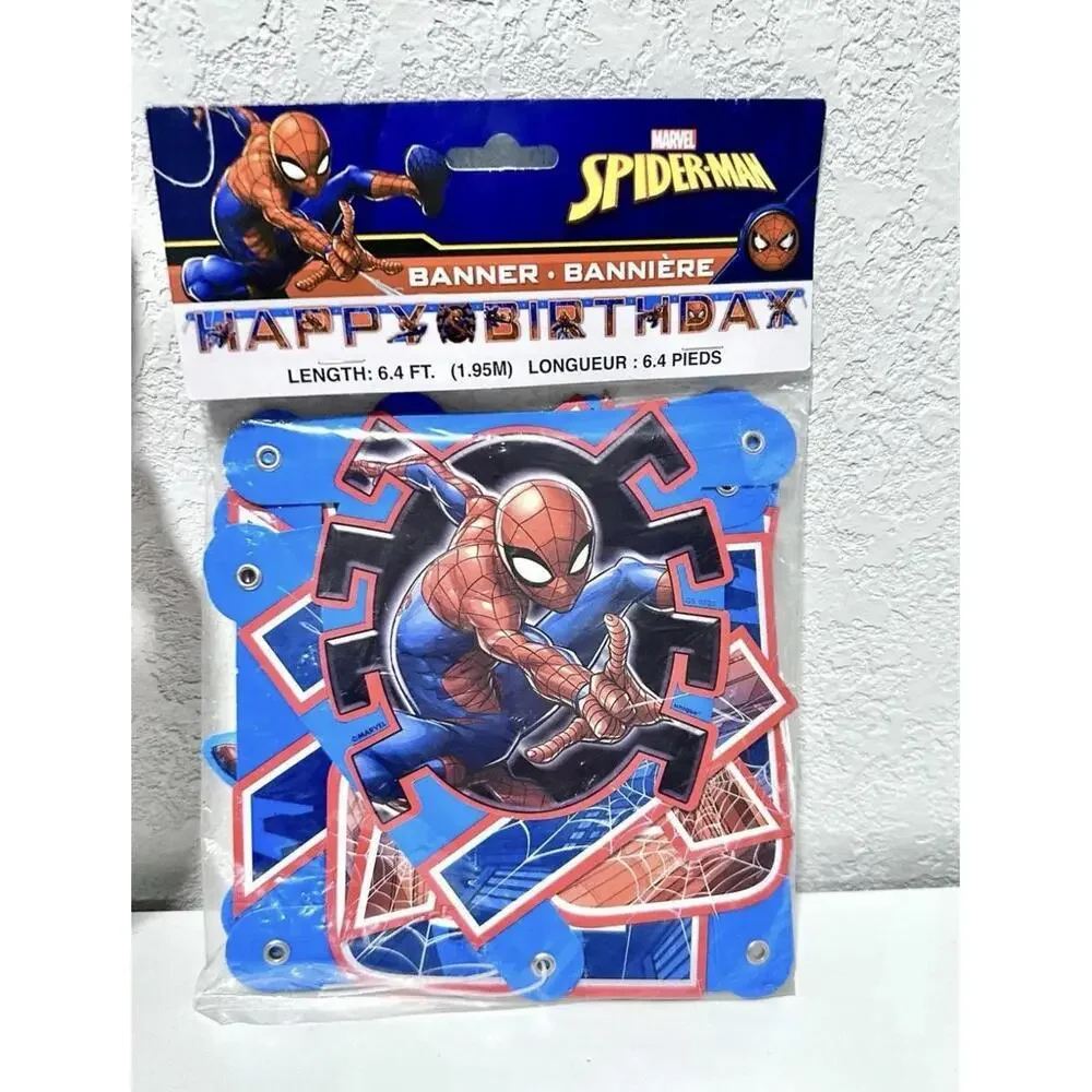 Marvel Spiderman Birthday Table Cover 54inX84in & 6.4FT Birthday Banner Set NEW
